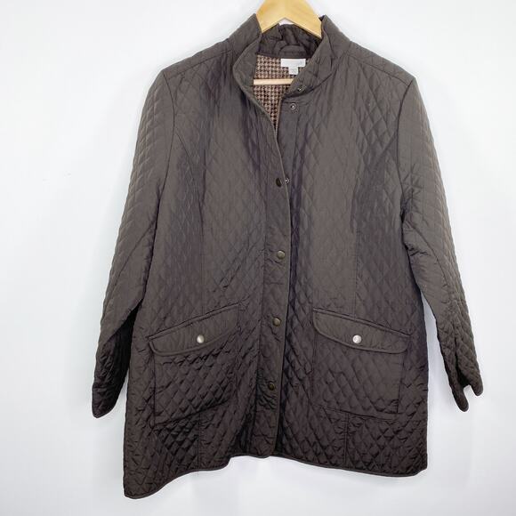 J.Jill Brown Quilted Full Zip Snap Long Sleeve Jacket Women's Size XLarge Petite - Picture 1 of 9